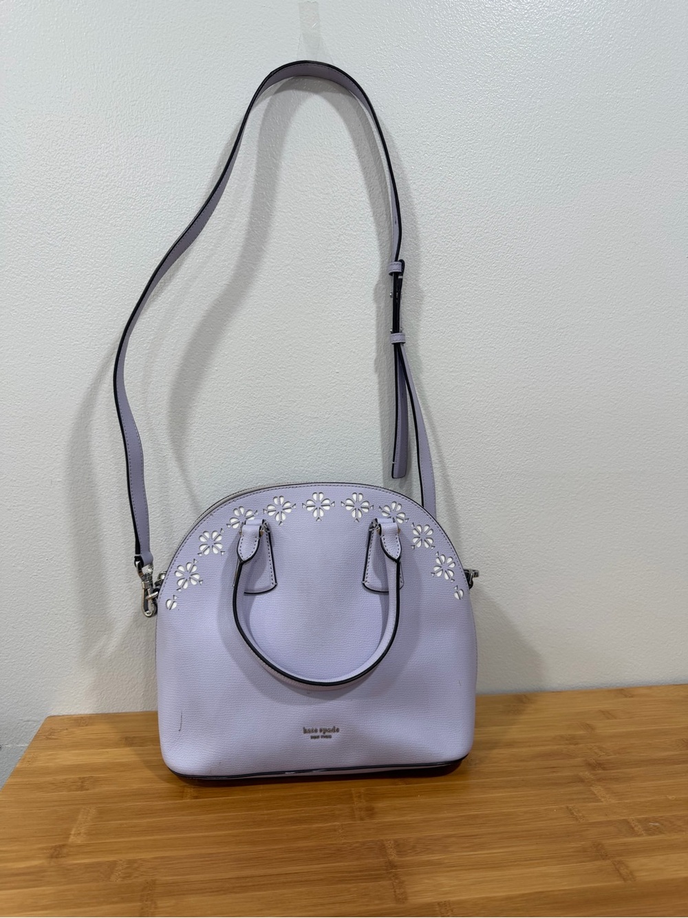 Kate Spade Sylvia Perforated Large Satchel Lilac Leather Crossbody